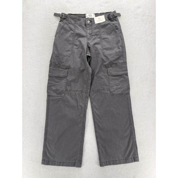 Hollister Pants - Hollister Low-Rise Baggy Cargo Pants Womens 2 Gray Adjustable Waist Skater Y2K